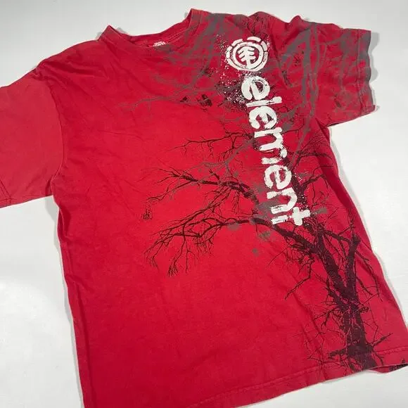 Vintage Y2K Element Skateboards Tree Design T Shirt Tee Medium M Red B40 - Picture 2 of 4